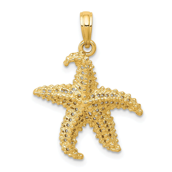 14k Yellow Gold Textured Polished Finish Solid Open-Backed Starfish Charm Pendant