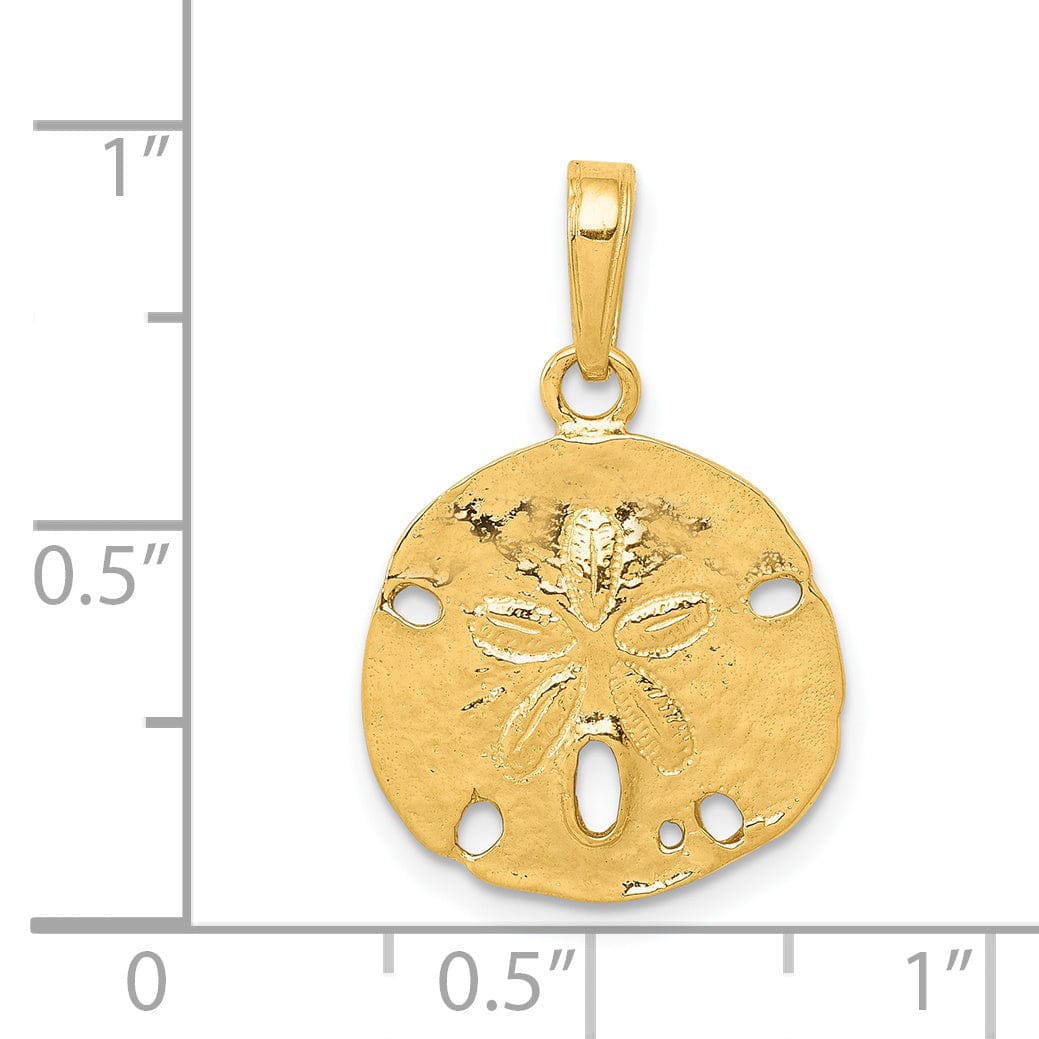 14k Yellow Gold Solid Textured Polished Men's Sand Dollar Charm Pendant