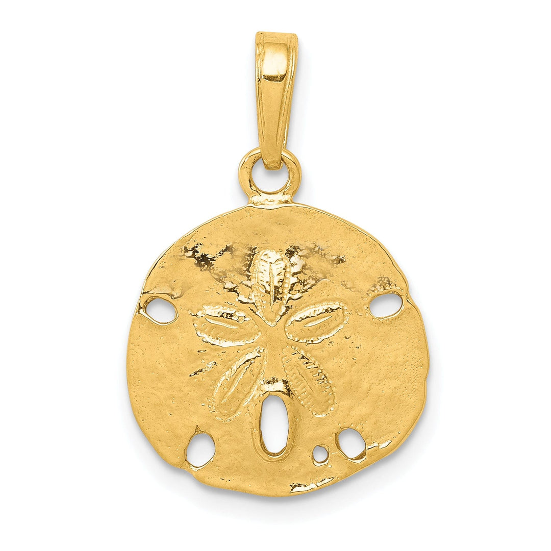 14k Yellow Gold Solid Textured Polished Men's Sand Dollar Charm Pendant
