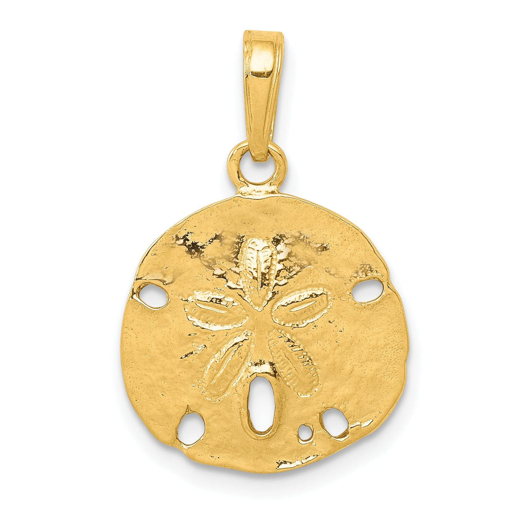 14k Yellow Gold Solid Textured Polished Men's Sand Dollar Charm Pendant