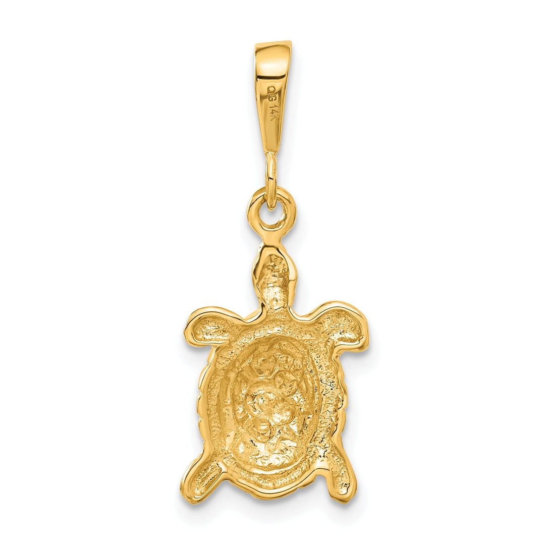 14k Yellow Gold Solid Polished Finish Open-Backed Men's Sea Turtle Charm Pendant