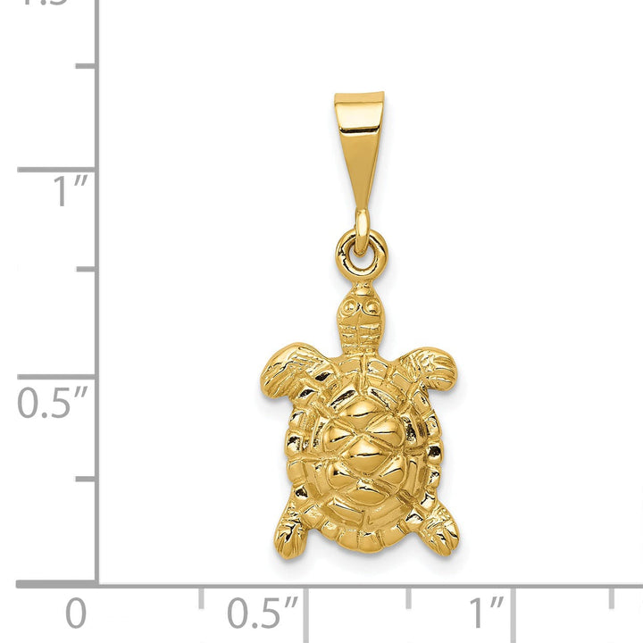 14k Yellow Gold Solid Polished Finish Open-Backed Men's Sea Turtle Charm Pendant