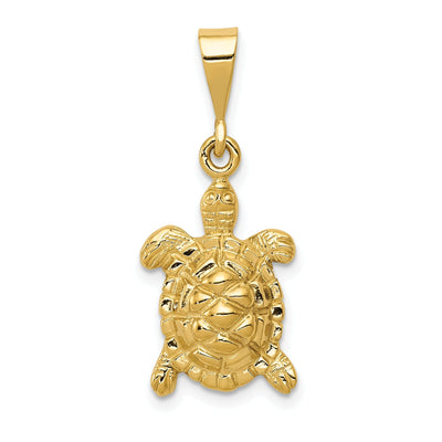 14k Yellow Gold Solid Polished Finish Open-Backed Men's Sea Turtle Charm Pendant