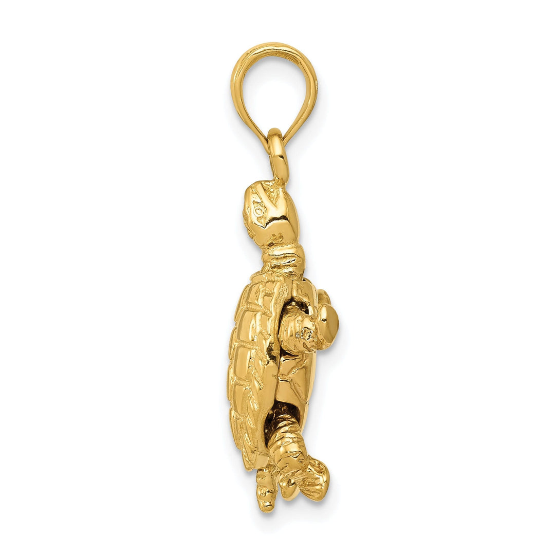 14k Yellow Gold Textured Casted Solid Polished Finish 3-D Moveable Men's Turtle Charm Pendant