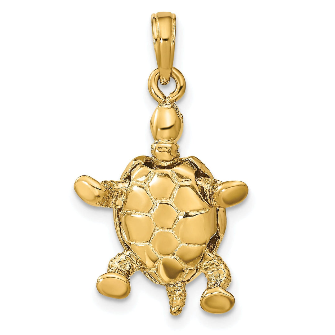 14k Yellow Gold Textured Casted Solid Polished Finish 3-D Moveable Men's Turtle Charm Pendant