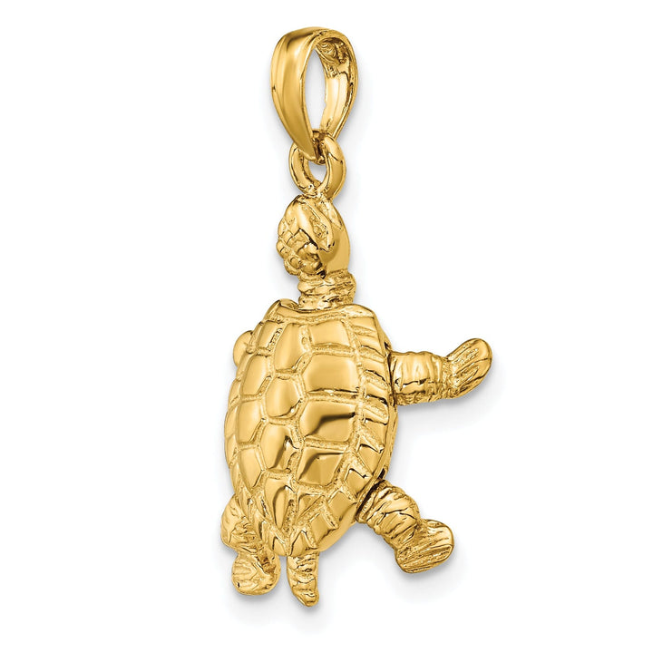 14k Yellow Gold Textured Casted Solid Polished Finish 3-D Moveable Men's Turtle Charm Pendant