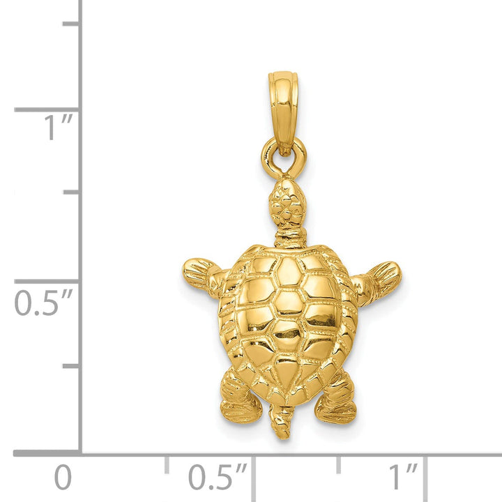 14k Yellow Gold Textured Casted Solid Polished Finish 3-D Moveable Men's Turtle Charm Pendant