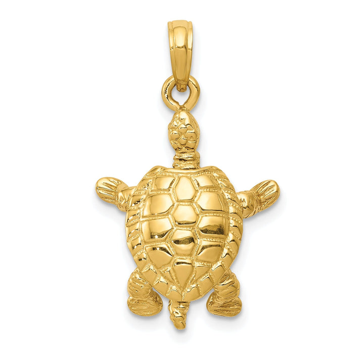 14k Yellow Gold Textured Casted Solid Polished Finish 3-D Moveable Men's Turtle Charm Pendant