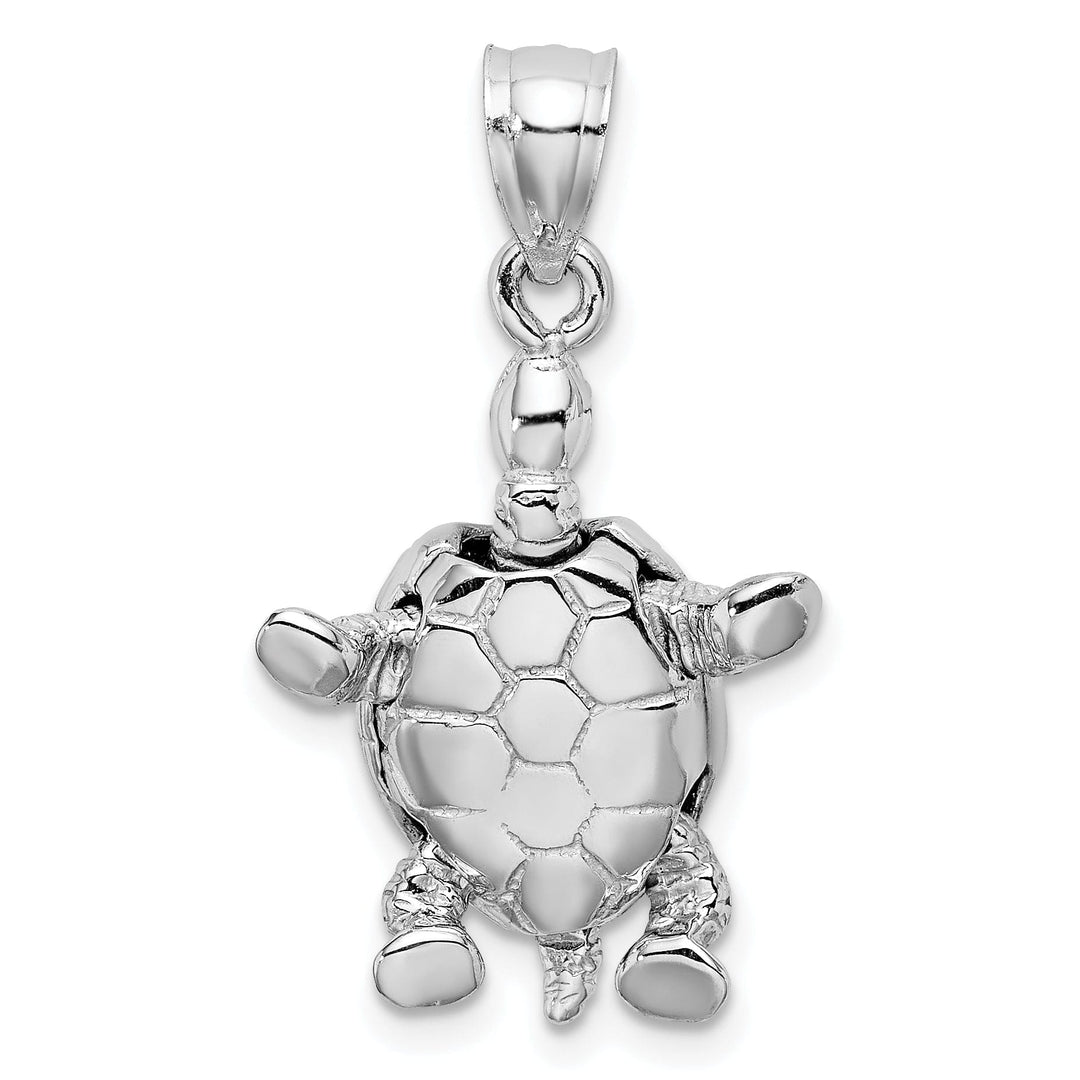14K White Gold Textured Casted Solid Polished Finish 3-D Moveable Men's Turtle Charm Pendant