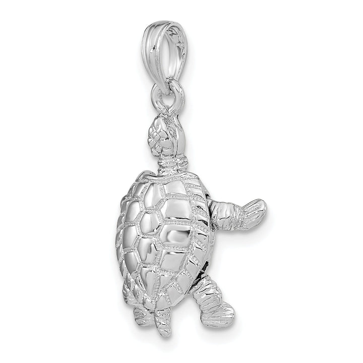 14K White Gold Textured Casted Solid Polished Finish 3-D Moveable Men's Turtle Charm Pendant