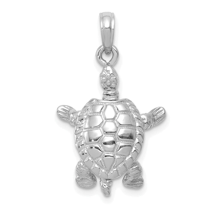 14K White Gold Textured Casted Solid Polished Finish 3-D Moveable Men's Turtle Charm Pendant