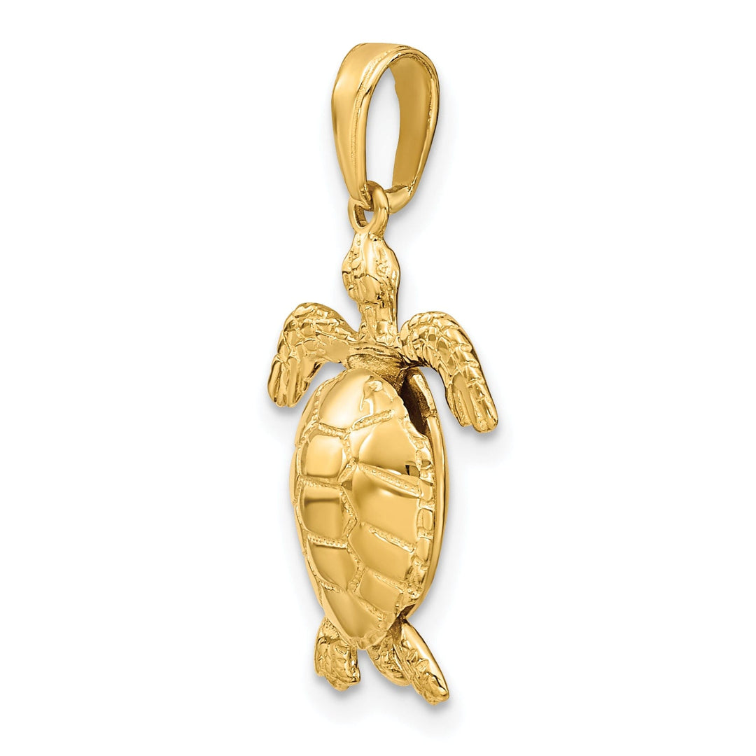 14K Yellow Gold Textured Casted Solid Polished Finish 3D Moveable Men's Turtle Charm Pendant