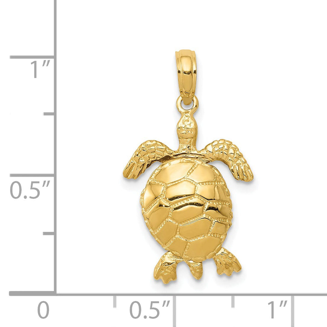 14K Yellow Gold Textured Casted Solid Polished Finish 3D Moveable Men's Turtle Charm Pendant