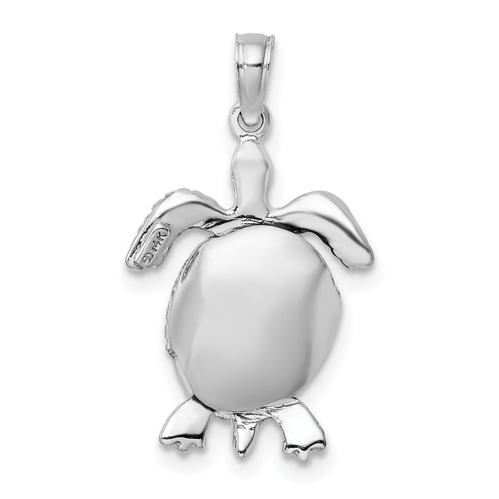 14K White Gold Textured Casted Solid Polished Finish 3D Moveable Men's Turtle Charm Pendant