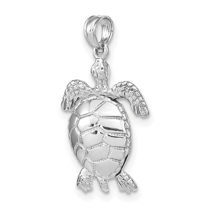 14K White Gold Textured Casted Solid Polished Finish 3D Moveable Men's Turtle Charm Pendant