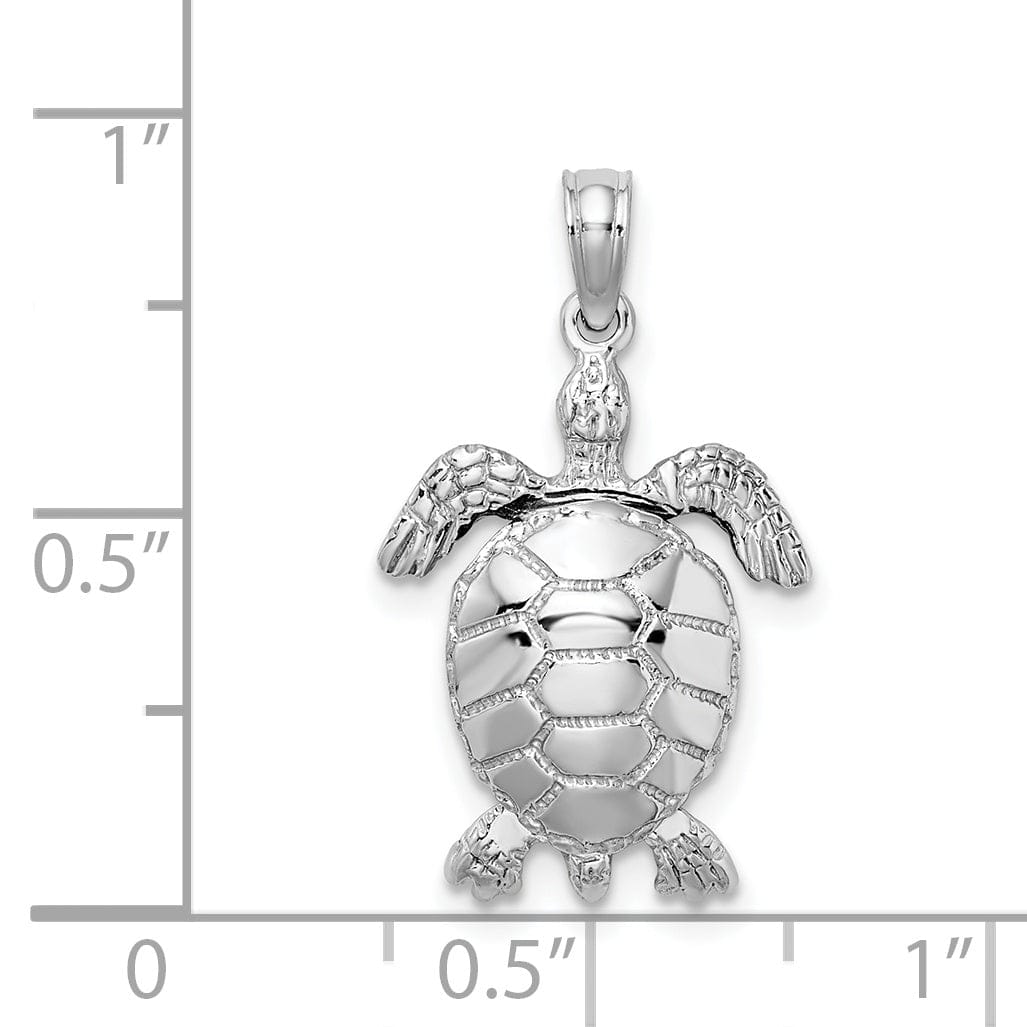 14K White Gold Textured Casted Solid Polished Finish 3D Moveable Men's Turtle Charm Pendant