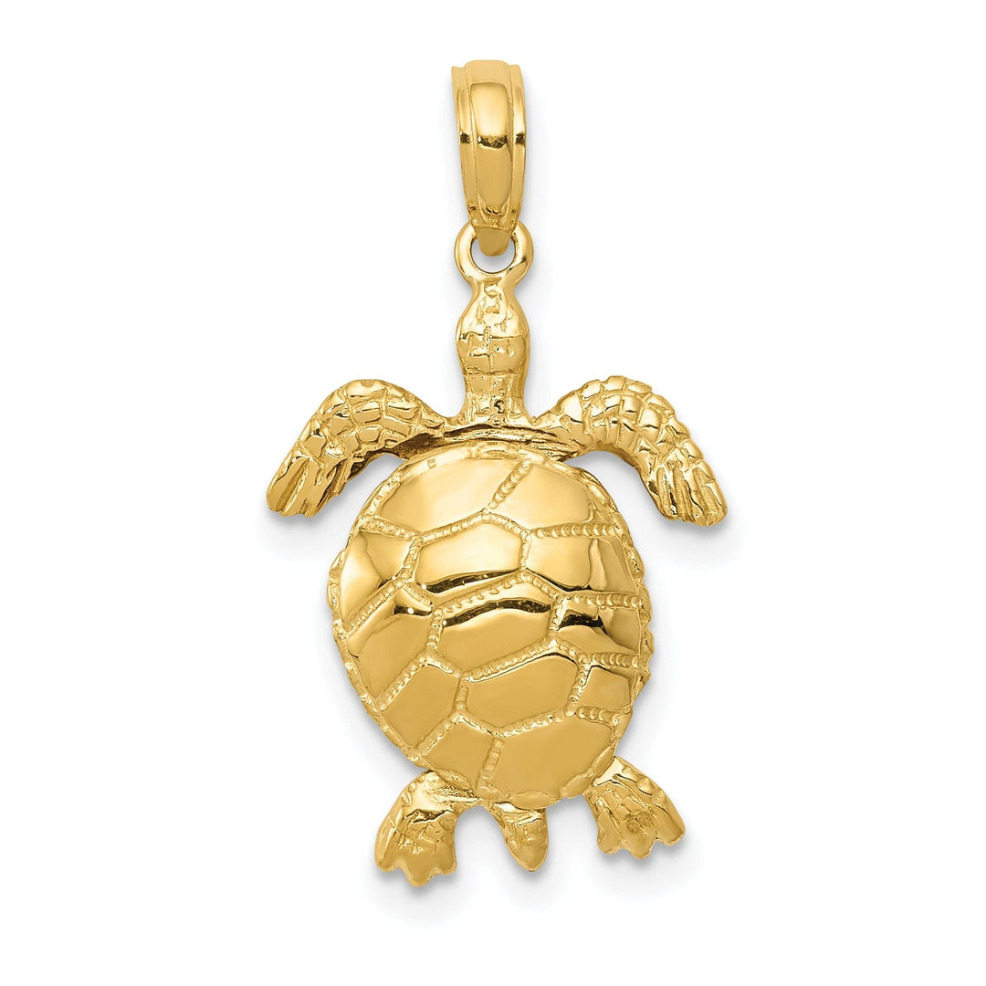 14K Yellow Gold Textured Casted Solid Polished Finish 3D Moveable Men's Turtle Charm Pendant