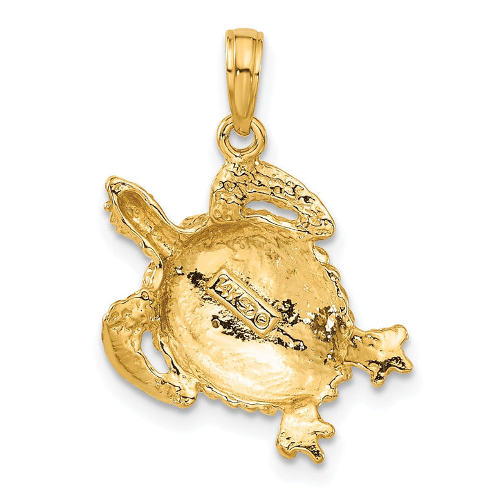 14k Yellow Gold Textured Casted Solid Polished Finish Open-Backed Men's Turtle Charm Pendant