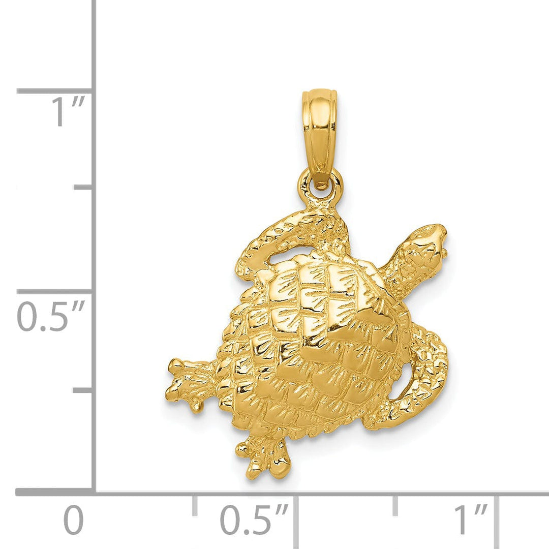 14k Yellow Gold Textured Casted Solid Polished Finish Open-Backed Men's Turtle Charm Pendant
