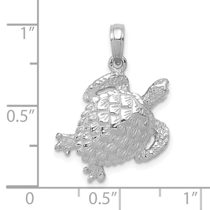 14K White Gold Textured Casted Solid Polished Finish Open-Backed Men's Turtle Charm Pendant