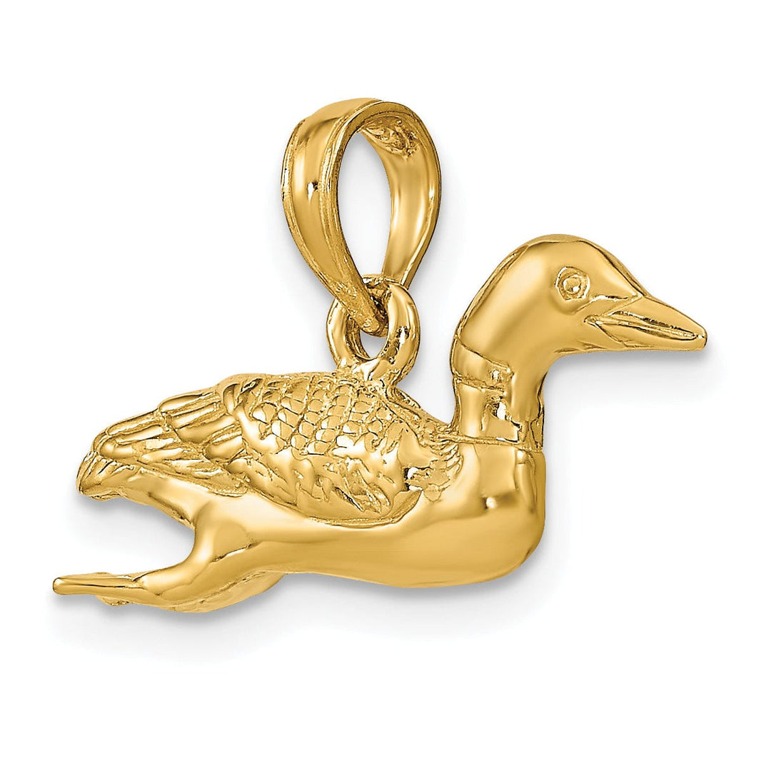 14k Yellow GoldTextured Polished Finish Solid Polished 3-Dimensional Mallard Charm Pendant