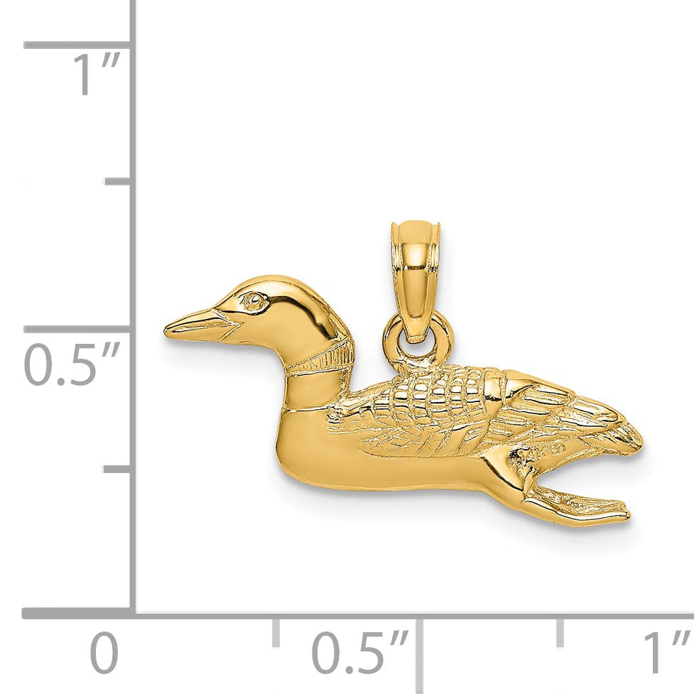 14k Yellow GoldTextured Polished Finish Solid Polished 3-Dimensional Mallard Charm Pendant