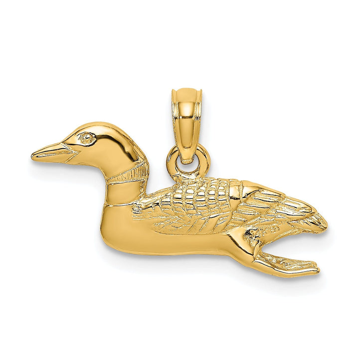 14k Yellow GoldTextured Polished Finish Solid Polished 3-Dimensional Mallard Charm Pendant
