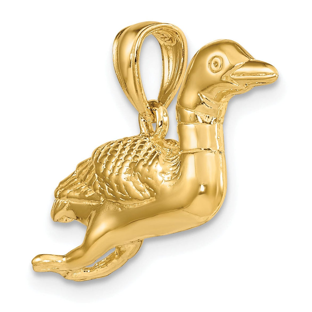 14k Yellow Gold Solid Txtured Polished Finish 3-Dimensional Mallard Charm Pendant