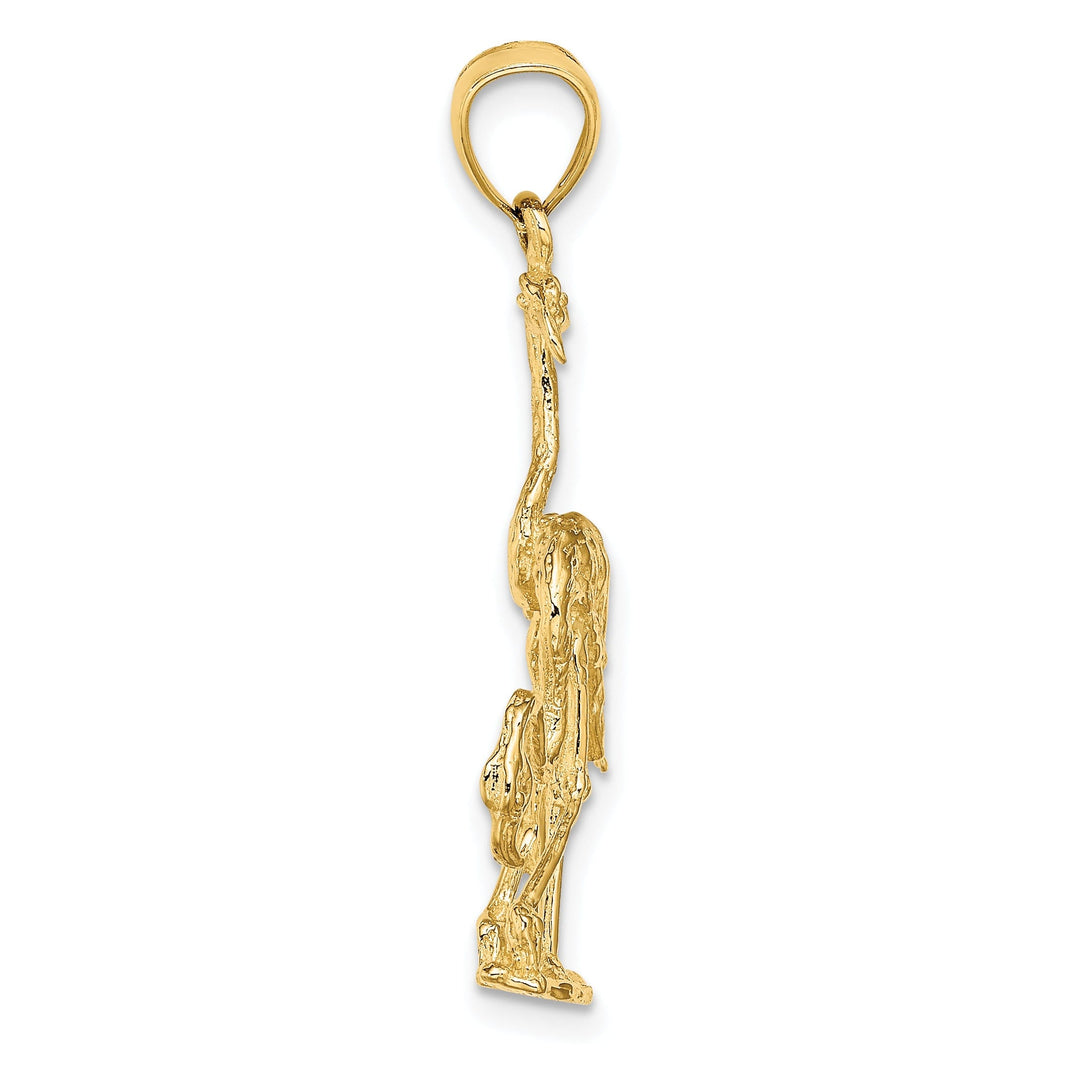 14k Yellow Gold Textured Polished Finish 3-Dimensional Double Flamingo Bird Charm Pendant