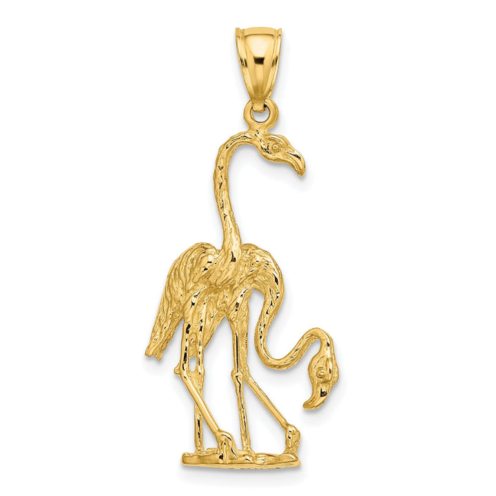 14k Yellow Gold Textured Polished Finish 3-Dimensional Double Flamingo Bird Charm Pendant