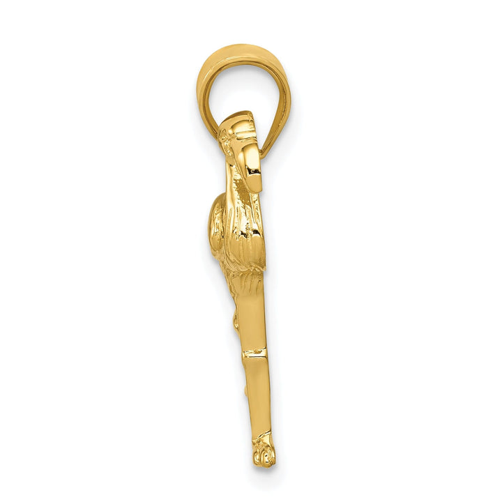 14k Yellow Gold Solid Polished Texture Finish Open-Backed Flamingo On one Leg CharmPendant