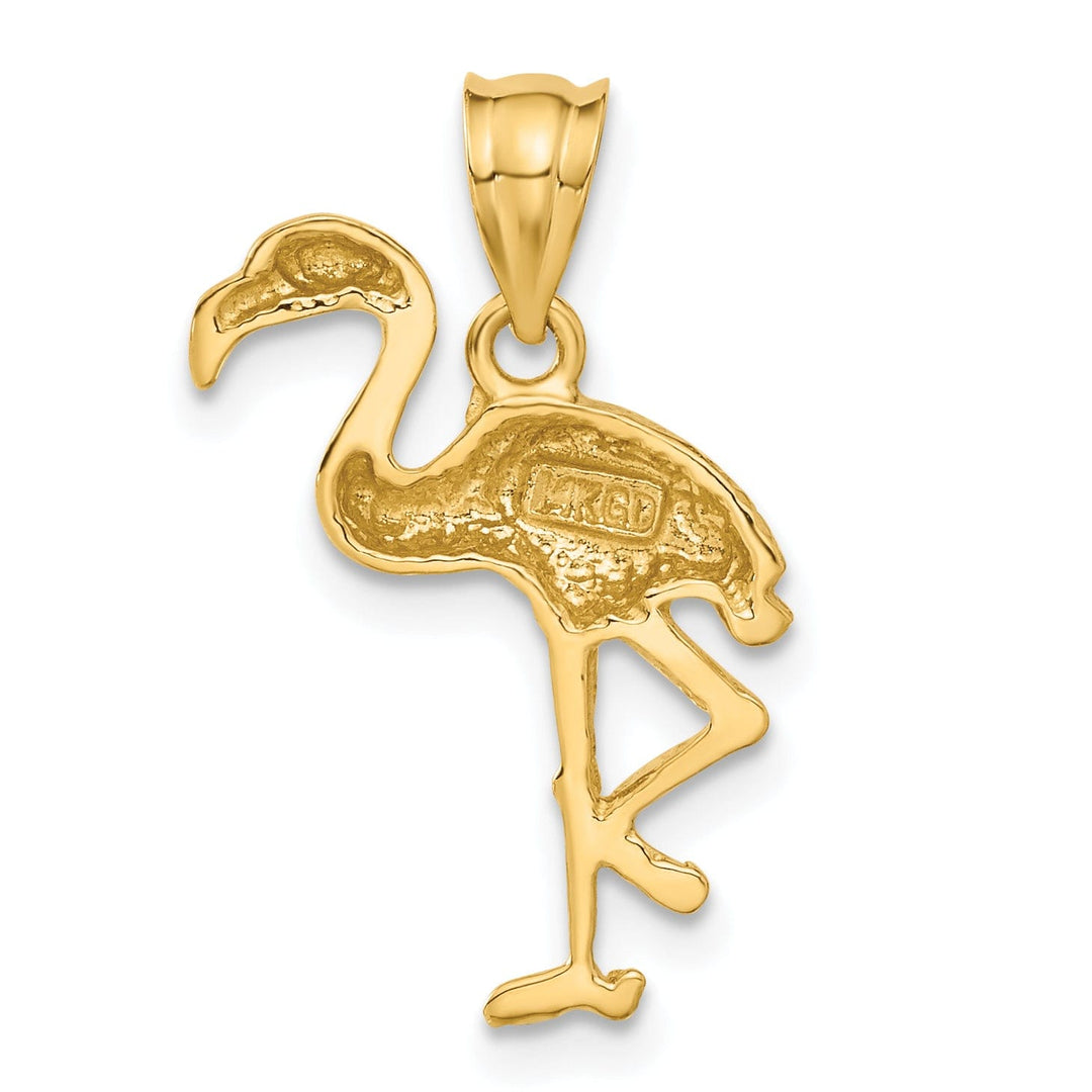 14k Yellow Gold Solid Polished Texture Finish Open-Backed Flamingo On one Leg CharmPendant