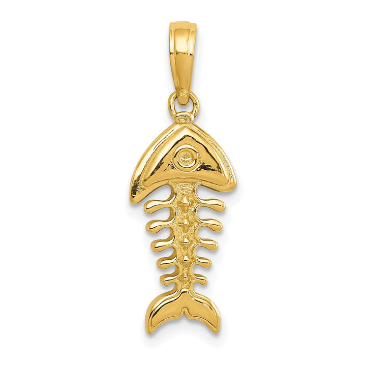 14k Yellow Gold Polished 3-D Fish Bone Pendant