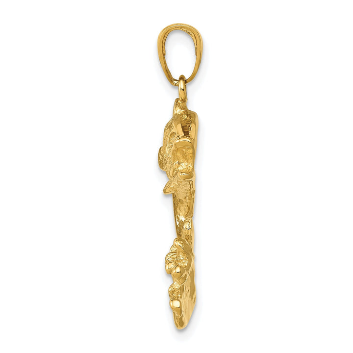 14k Yellow Gold Solid Polished Textured Finish Bass Fish Charm Pendant
