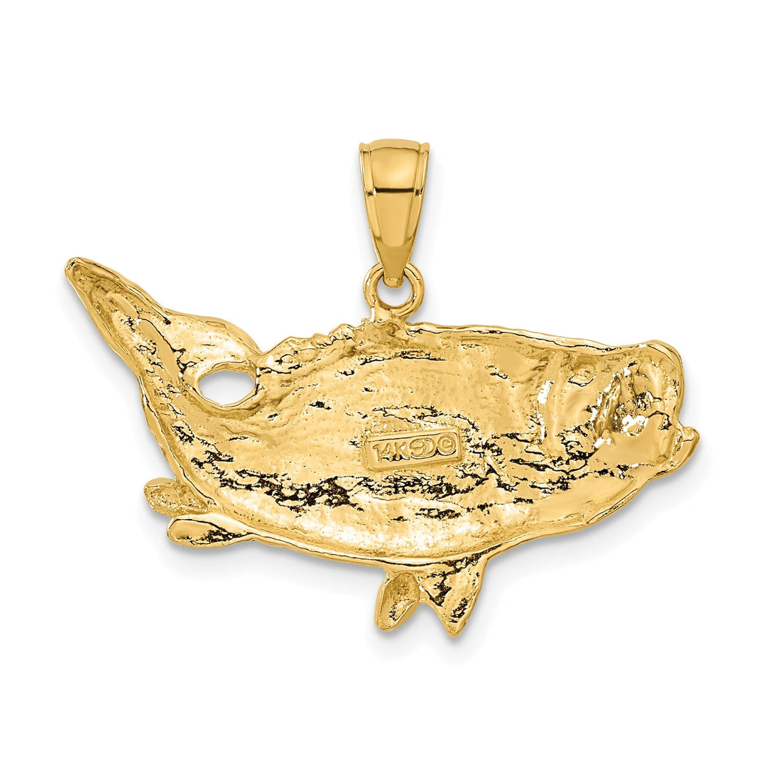 14k Yellow Gold Solid Polished Textured Finish Open Back Bass Fish Charm Pendant