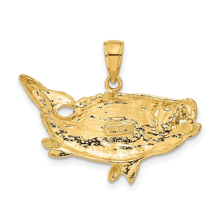 14k Yellow Gold Solid Polished Textured Finish Open Back Bass Fish Charm Pendant