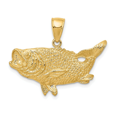 14k Yellow Gold Solid Polished Textured Finish Open Back Bass Fish Charm Pendant at $ 329.46 only from Jewelryshopping.com