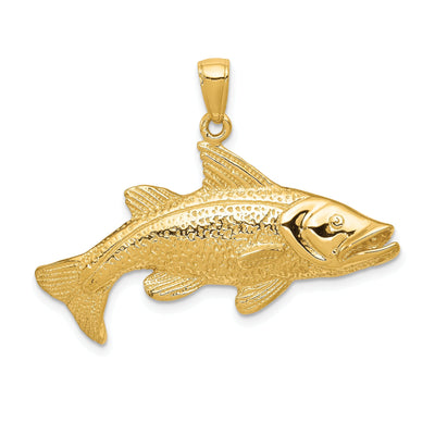 14k Yellow Gold Solid Open-Backed Polished Finish Redfish Charm Pendant