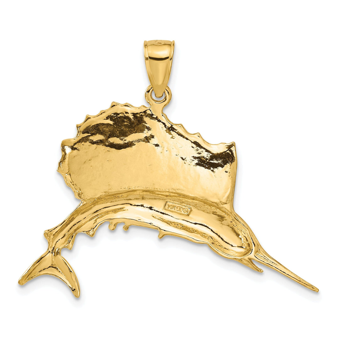 14k Yellow Gold Textured Solid Polished Finish Sailfish Charm Pendant