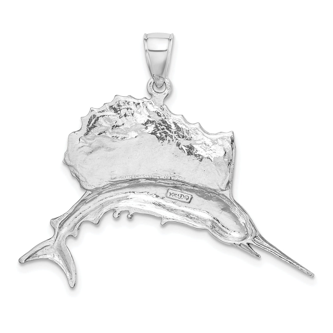 14k White Gold Solid Textured Polished Finish Sailfish Charm Pendant