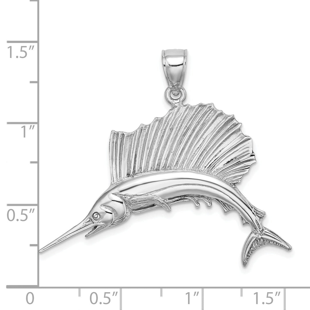 14k White Gold Solid Textured Polished Finish Sailfish Charm Pendant