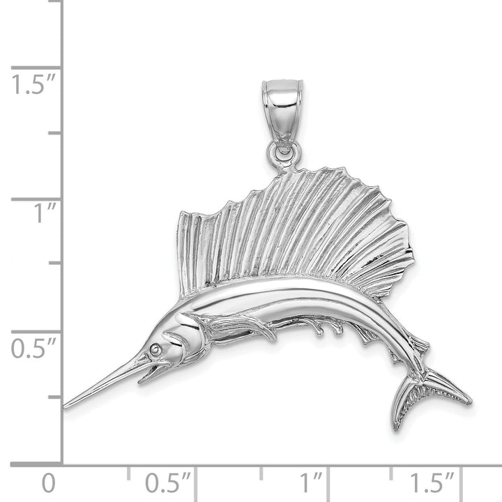 14k White Gold Solid Textured Polished Finish Sailfish Charm Pendant