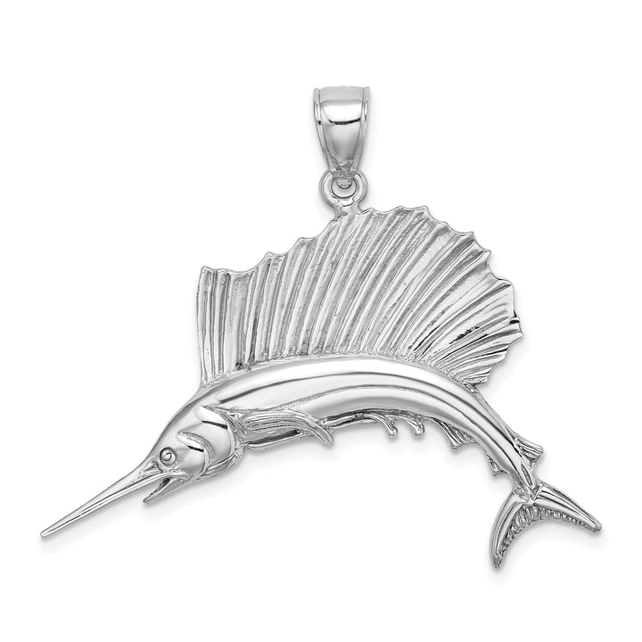 14k White Gold Solid Textured Polished Finish Sailfish Charm Pendant