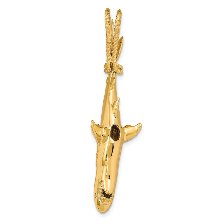 14K Yellow Gold Hollow Polished Finish 3-Dimensional Hanging Shark Charm Pendant