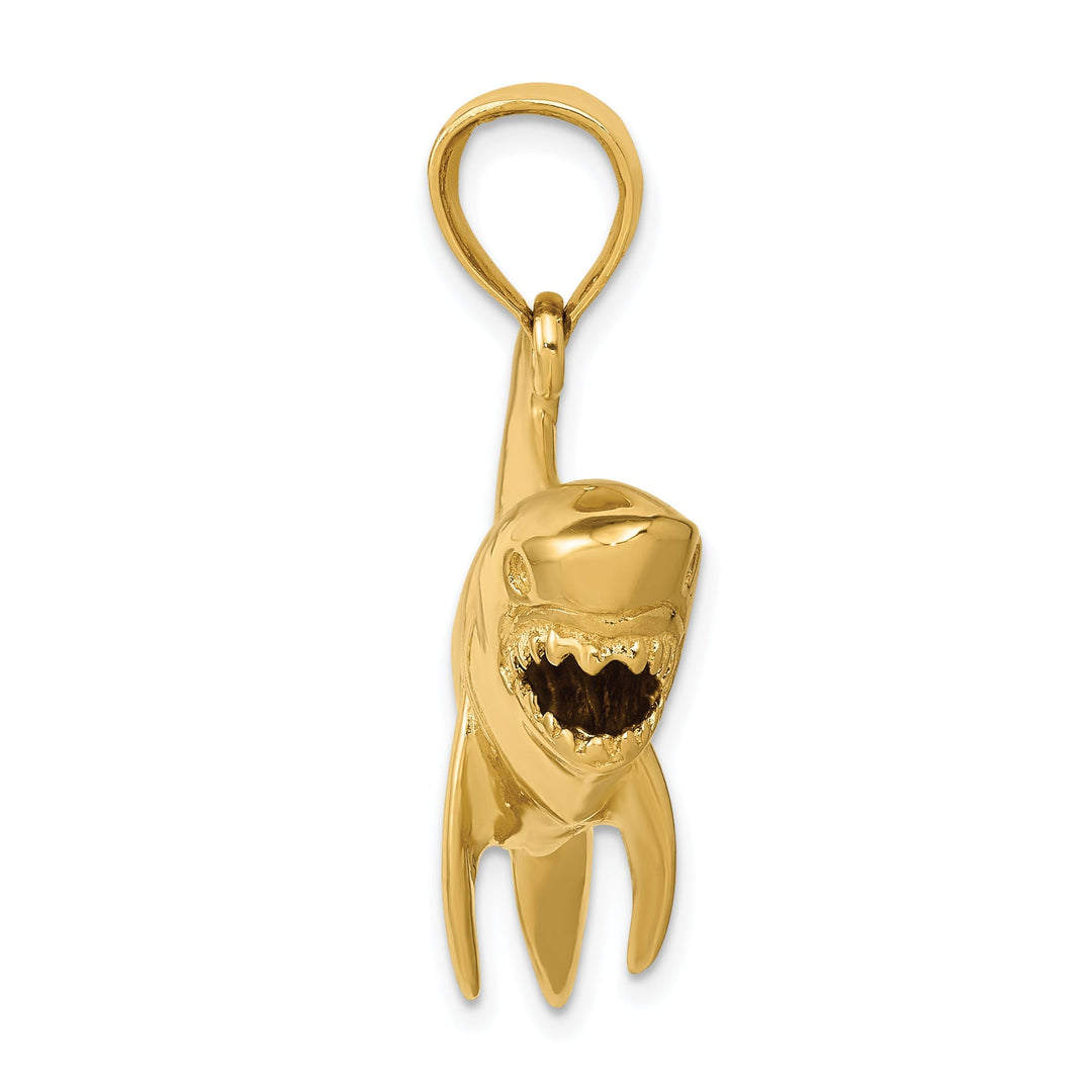 14K Yellow Gold Solid Polished Finish 3-Dimensional Shark Charm Pendant