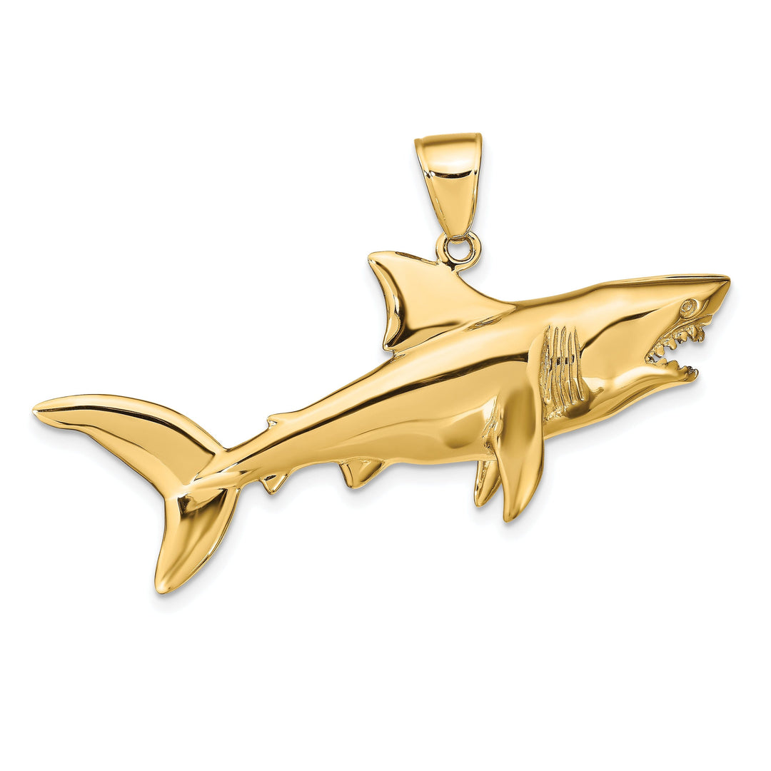 14K Yellow Gold Solid Polished Finish 3-Dimensional Shark Charm Pendant