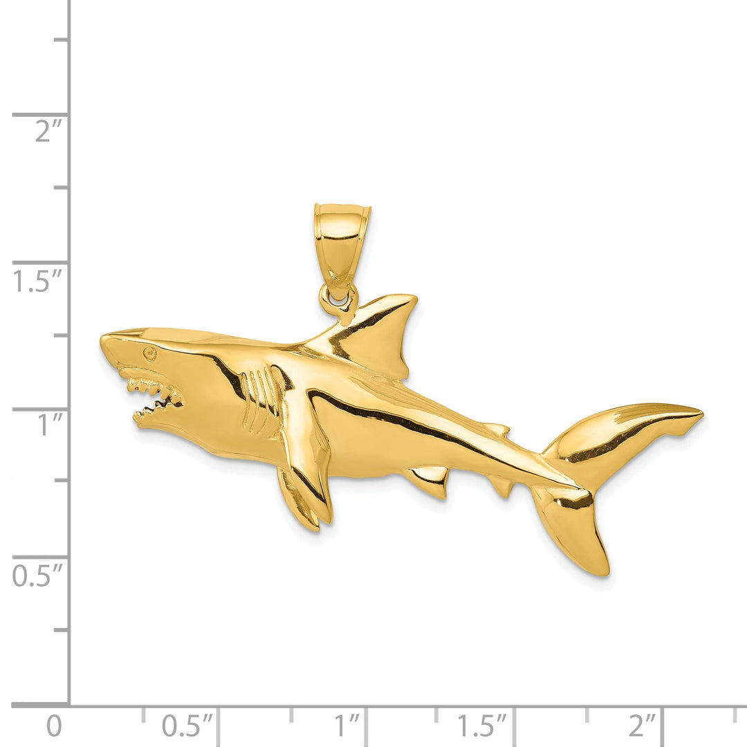 14K Yellow Gold Solid Polished Finish 3-Dimensional Shark Charm Pendant