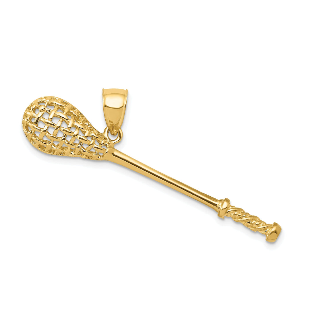 Solid 14k Yellow Gold 3D Lacrosse Stick Pendant