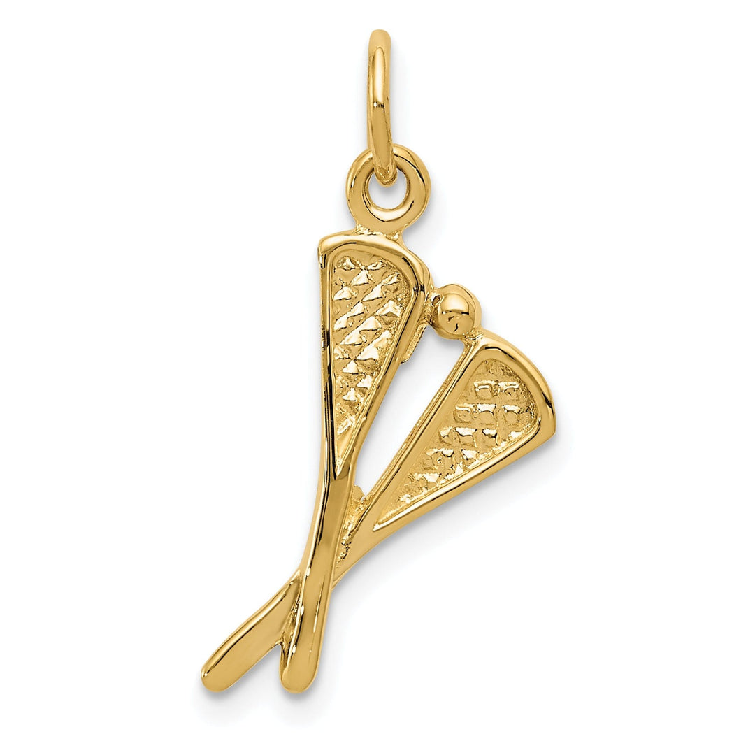 14k Yellow Gold Lacrosse Sticks Ball Pendant