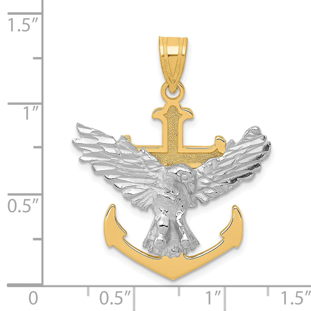 14k Two tone Gold Mariners Cross Eagle Pendant